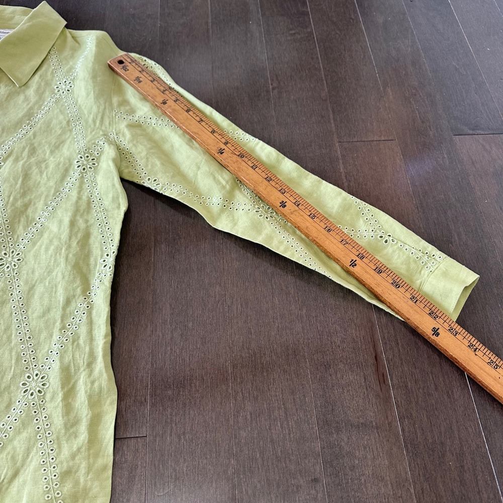 Coldwater Creek Linen Eyelet Button Down Top Tunic Cottagecore Romantic Citron 6 - Picture 6 of 8